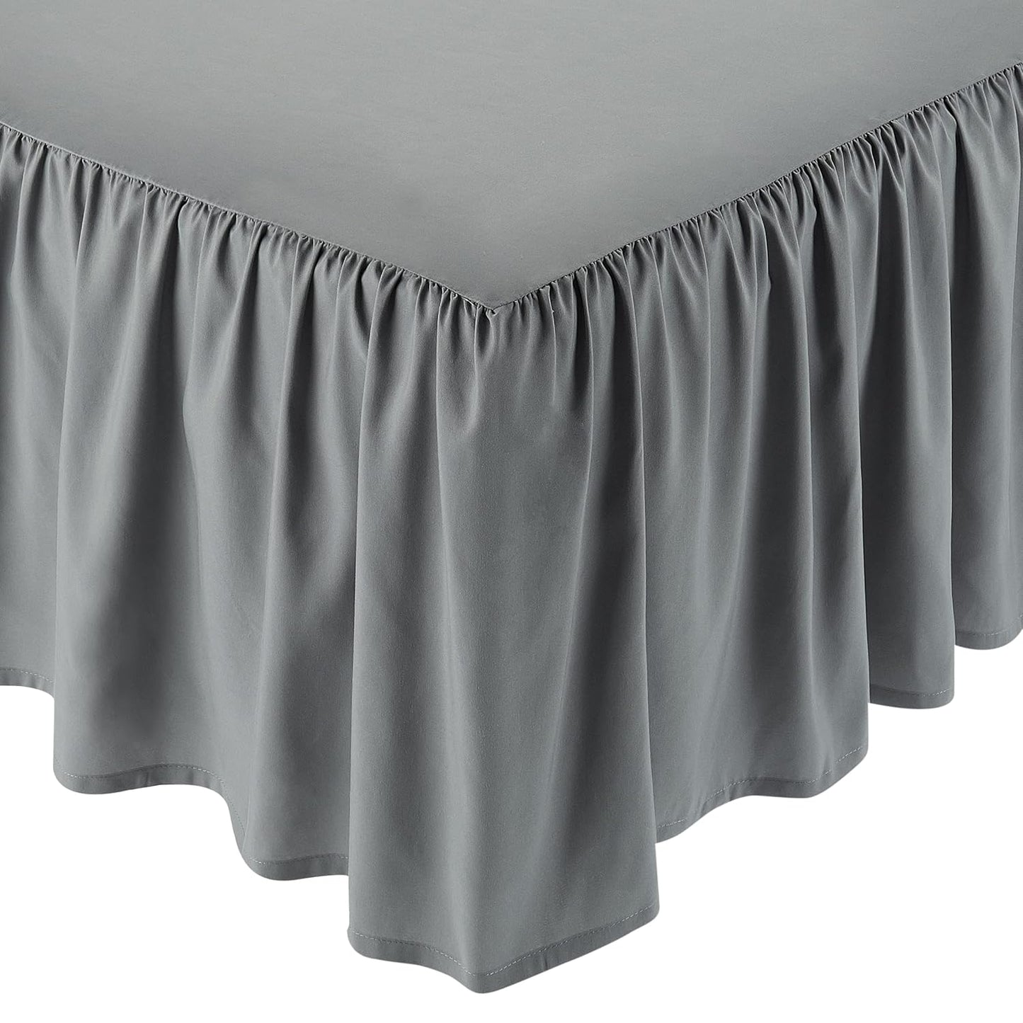 Amazon Basics Lightweight Ruffled Bed Skirt, Classic Style, Soft and Stylish 100% Microfiber With 16" Drop, Queen, Dark Grey, Solid