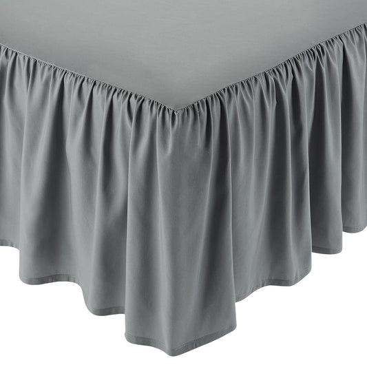Amazon Basics Lightweight Ruffled Bed Skirt, Classic Style, Soft and Stylish 100% Microfiber With 16" Drop, Queen, Dark Grey, Solid