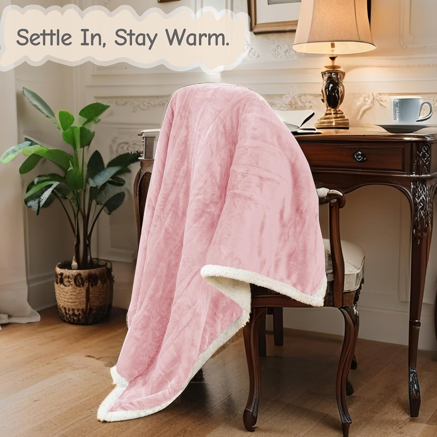 Electric Heated Blanket Throw Size 50"x60", Soft Flannel with Overheat Protection, 6 Adjustable Heat Settings & 3-Hour Auto-Off Timer, Fast Heating for Winter Comfort, Pink