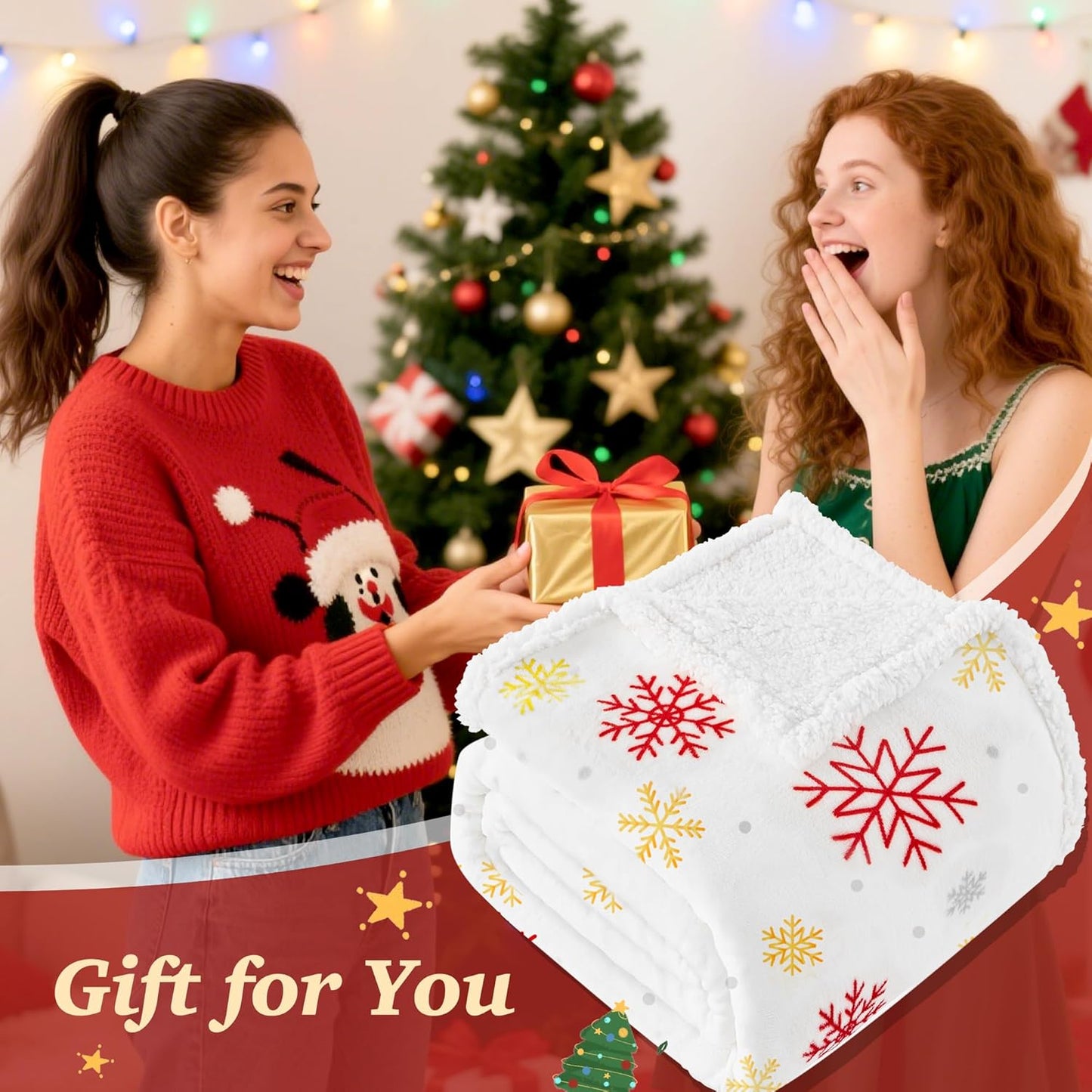 Touchat Christmas Throw Blanket, Fuzzy Fluffy Soft Cozy Blanket, Fleece Flannel Plush Microfiber Blanket for Couch Bed Sofa (50" X 60",White Snowflake)