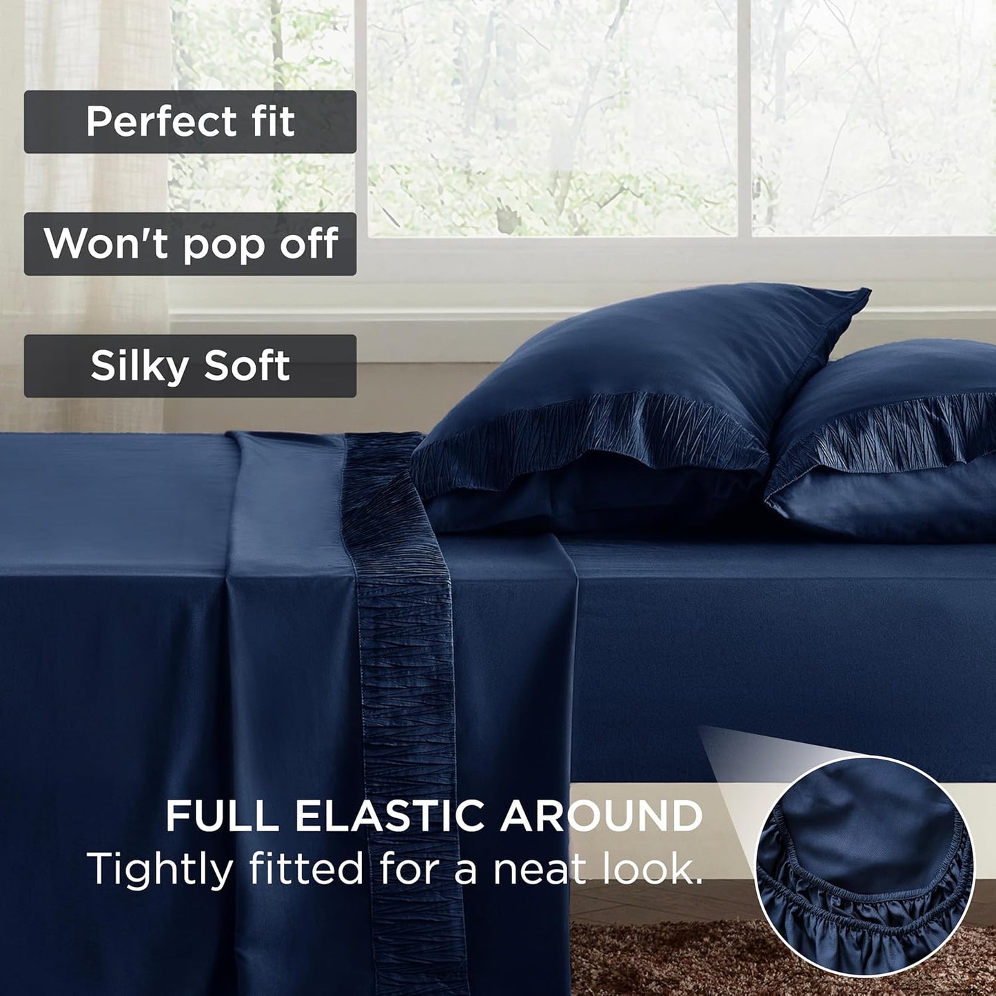 Bedsure Twin XL Sheet Sets Dorm Bedding - 3 Pieces Soft Extra Long Twin Sheets, Hotel Luxury, Easy Care Microfiber for Women, Men, Navy