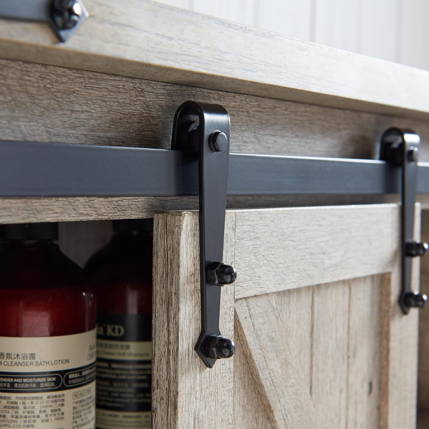 RedLemon Farmhouse Over The Toilet Storage Cabinet Set of 2, 68" Tall with Sliding Barn Doors & Adjustable Shelves, Rustic Above Toilet Storage Cabinet, Light Rustic Oak