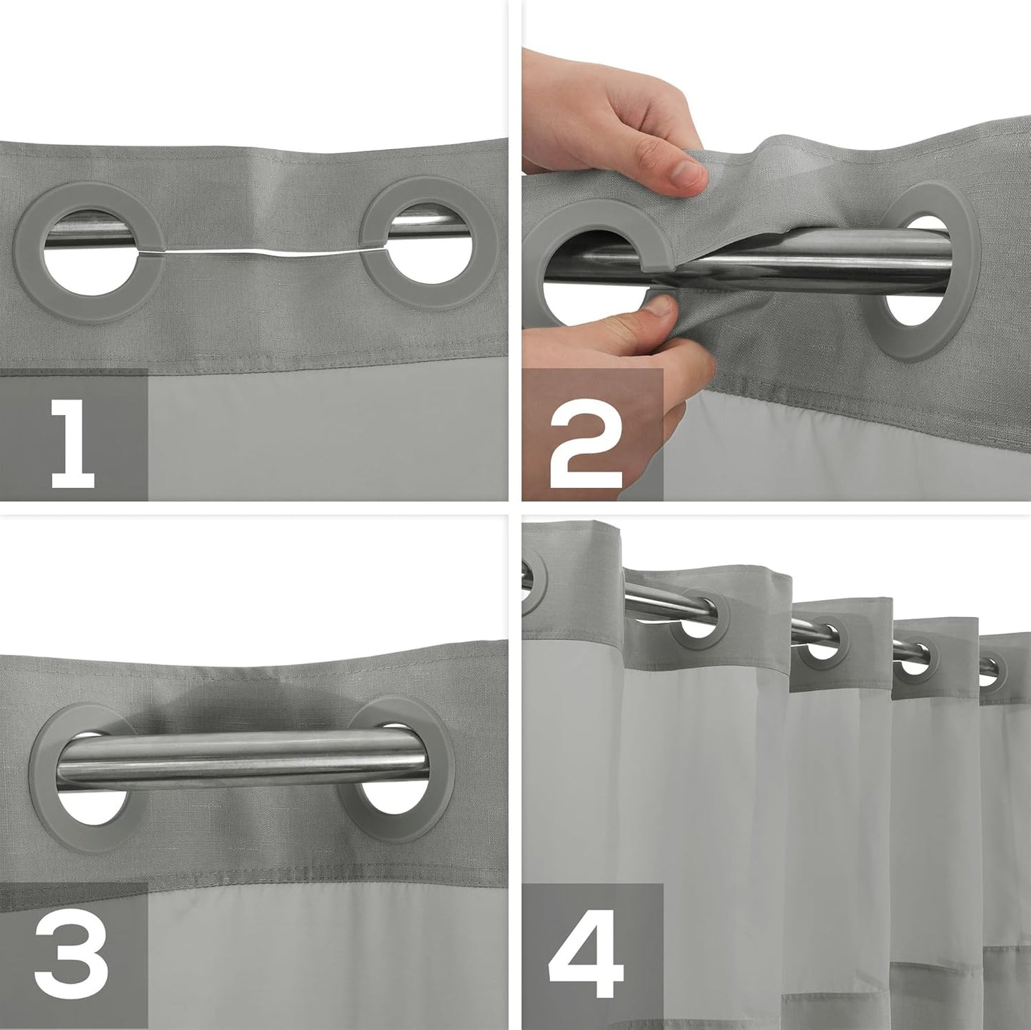 No Hook Slub Textured Shower Curtain with Waterproof PEVA Liner Set - 71" x 74"(72"), Hotel Style with See Through Top Window, Fabric Curtain & Waterproof Liner for Bathroom, Dark Gray, 71x74