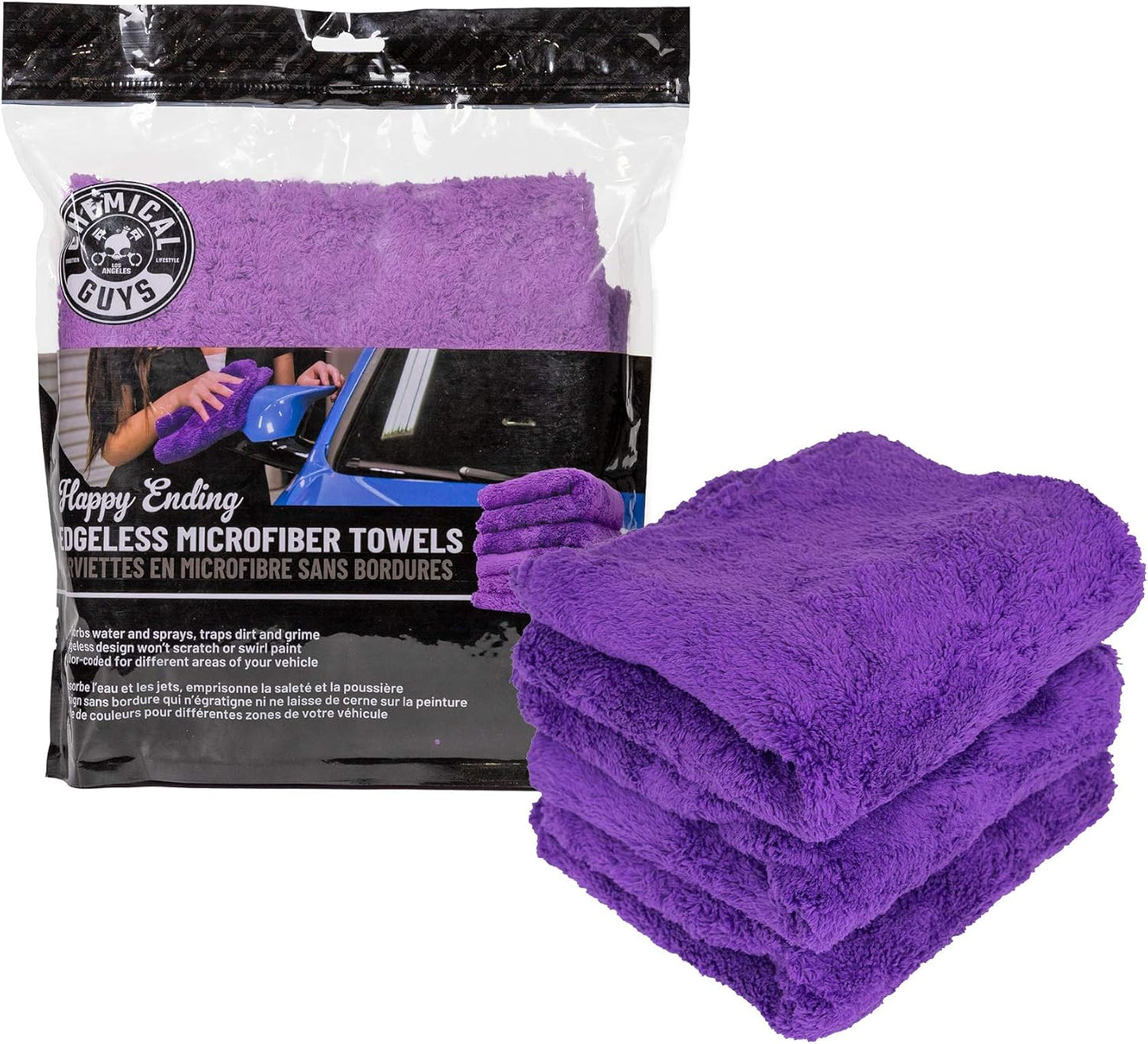 Chemical Guys MIC34803 Happy Ending Ultra Plush Edgeless Microfiber Towel, Purple (16" x 16")