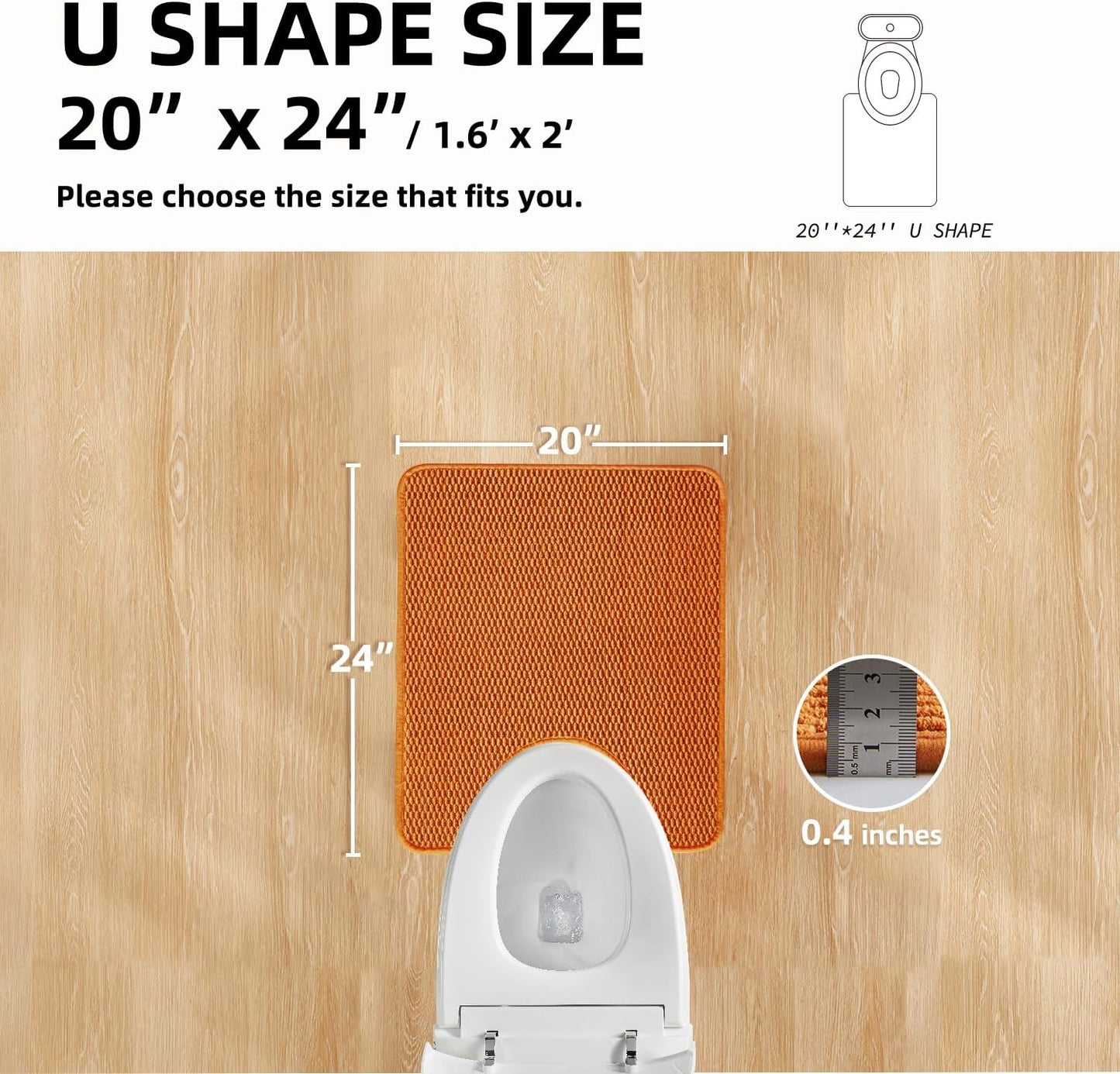 Toilet Rug, Thin Toilet Rugs U Shaped Washable Non Slip Absorbent Quick Dry Low Pile Toilet Mat, Orange 20"x24" U Shape