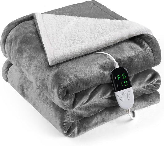 Heated Blanket Electric King Size 90"X100",Electric Blanket with 6 Heat Settings & 1-10 Hours Time Settings Auto-Off,Machine Washable Heating Blanket for Home and Office (Gray)