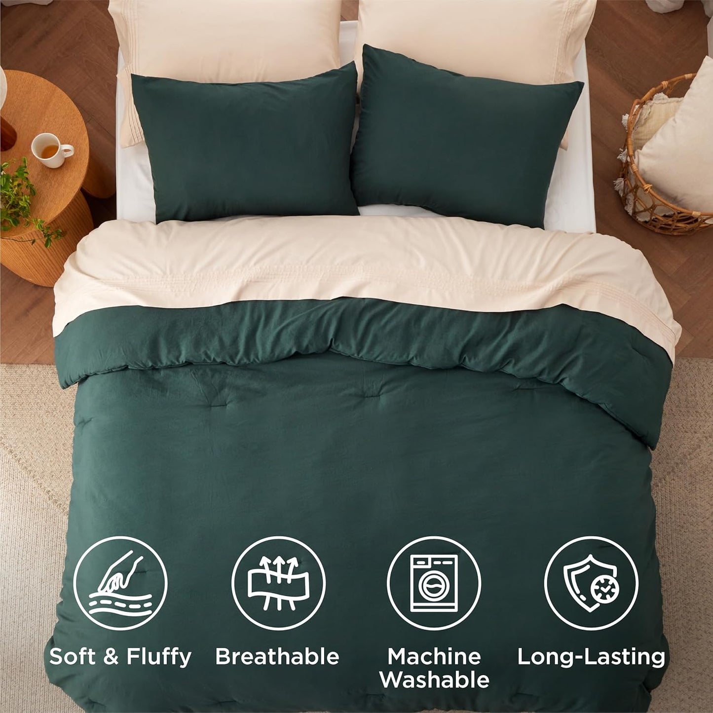 Bedsure California King Size Comforter Set, Forest Green Soft Prewashed Bedding for All Seasons, 3 Pieces GentleSoft™ Bed Set, 1 Lightweight Comforter (104"x96") and 2 Pillowcases (20"x36")