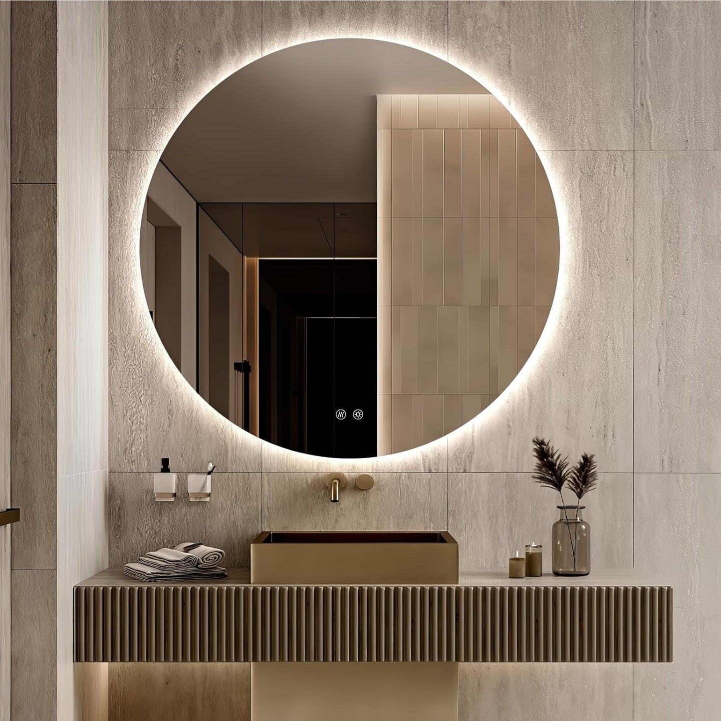Round LED Mirror for Bathroom, 40" Circle Frameless Backlit Mirror with Lights, Wall Mounted Vanity Mirror, 3 Colors, Dimmable, Anti-Fog, IP65 Waterproof, Memory Function, UL Listed