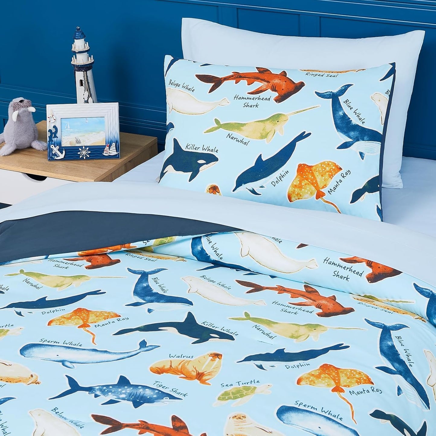 Twin Comforter Set for Boys-5 Pieces Ocean Animals Glow in The Dark Twin Bedding Sets for Kids, Ultra Soft Bed in A Bag with Sheets