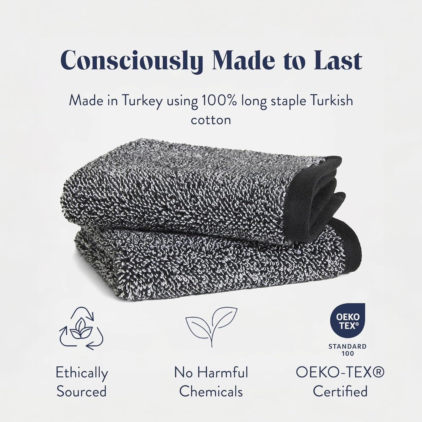 Brooklinen Super-Plush Turkish Cotton Washcloths Set of 2 Cotton, 820 GSM, Highly Absorbent, Machine Washable, Perfect for Home & Bathroom (13" x 13", Marled Black)