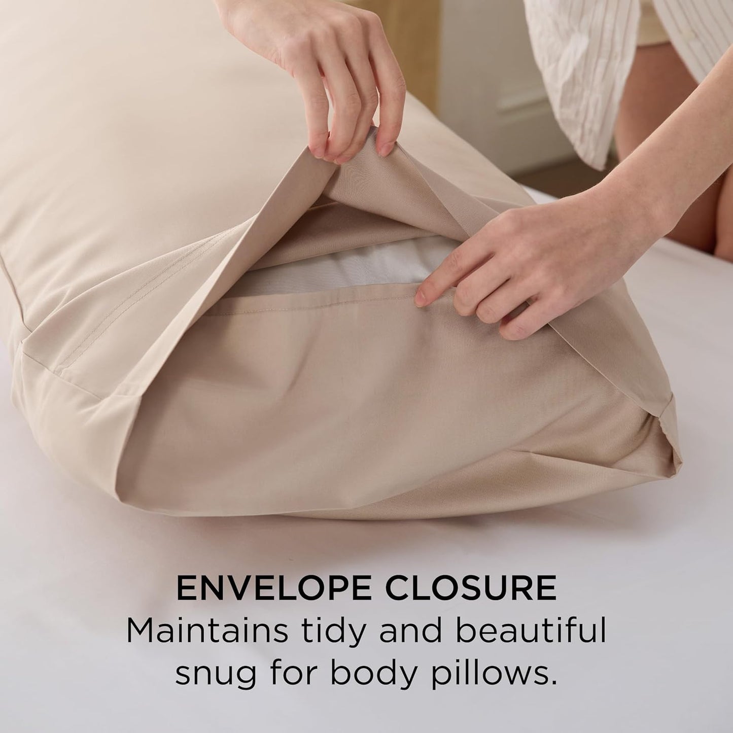 Bedsure Body Pillow Cover - Khaki Long Cooling Pillow Cases, 100% Rayon Derived from Bamboo, Cool Body Pillowcase with Envelope Closure for Women, Men, 1 Pack, 20x54 Inches