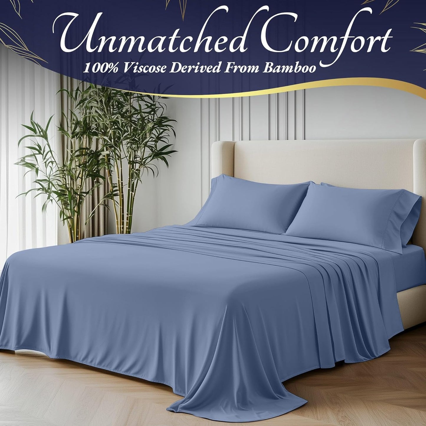 DECOLURE 100% Viscose Derived from Bamboo Sheets Twin Size 3pcs - Ultra Soft & Luxuriously Cooling, 17" Deep Pocket, Double Stitching, Perfect for Hot Sleepers - Twin Bed Sheets (Light Blue)