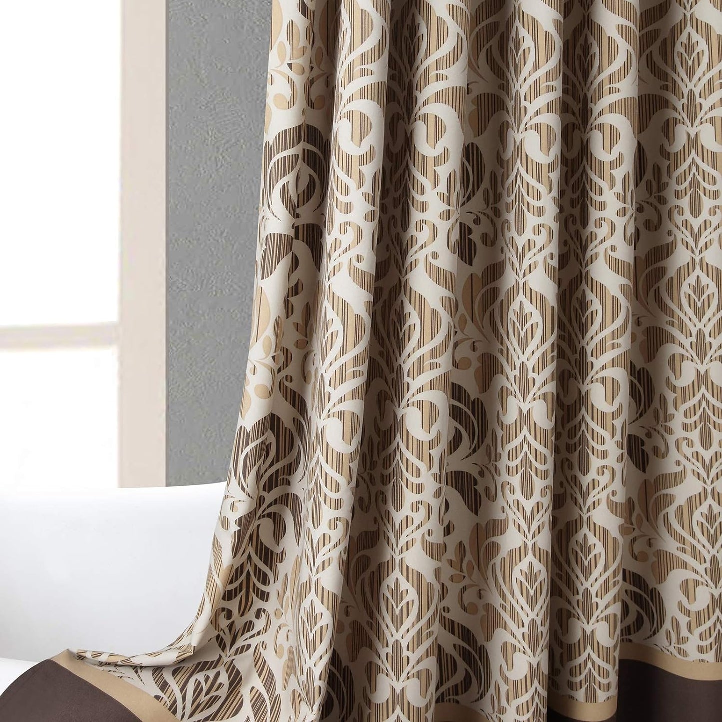 Brown Fabric Shower Curtain, Tan and Golden Printed Boho Paisley Damask Pattern Shower Curtains for Bathroom, Waterproof Bathroom Curtains, 72" W x 72" H