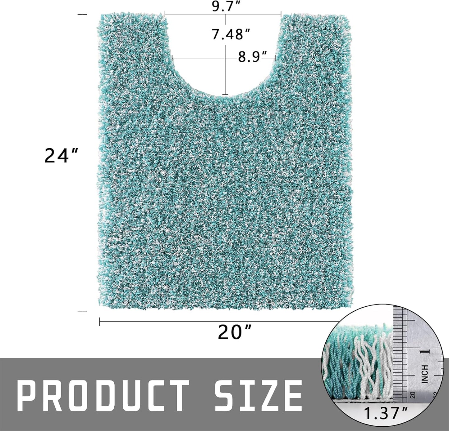 Yimobra Toilet Rugs U Shaped 24x20, Ultra Soft and Water Absorbent Bath Mats, Non Slip Fluffy Luxury Microfiber Contour Bath Rugs for Toilet, Dry Quick, Machine Washable, Teal and White