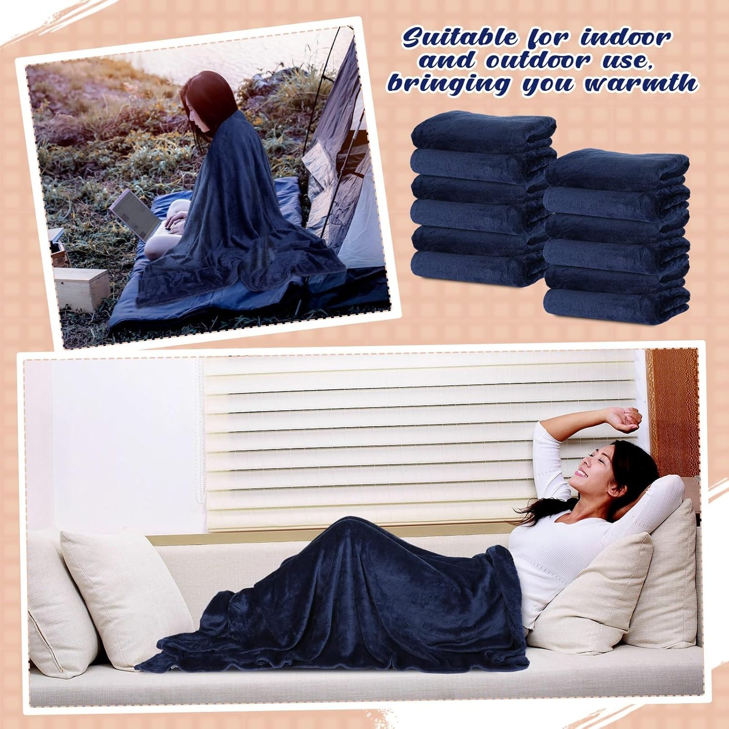 18 Pieces Fleece Blankets Bulk for Wedding 50 x 60 Inch Soft Lightweight Flannel Throw Blankets Bulk for Wedding Guests Home Outdoor Couch Sofa Bed Gifts(Dark Blue)