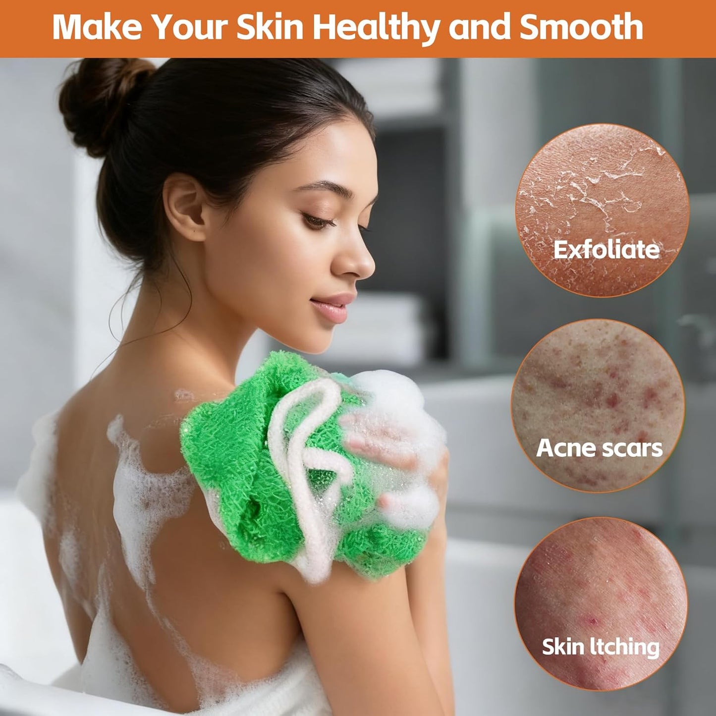 African Net Sponge Authentic - 3 Pieces Long African Exfoliating Net, African Bath Sponge Body Scrubber Washcloth for Shower, Real African Loofah Back Scrubber for Women Men All Skin Types