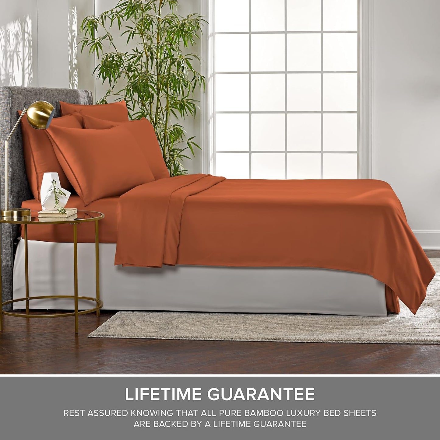 Split King Sheets by Pure Bamboo, Genuine 100% Organic Viscose Derived from Bamboo Bed Sheet Set, Soft & Cooling, Double Stitching *Not for Split Top (Split King, Terracotta)
