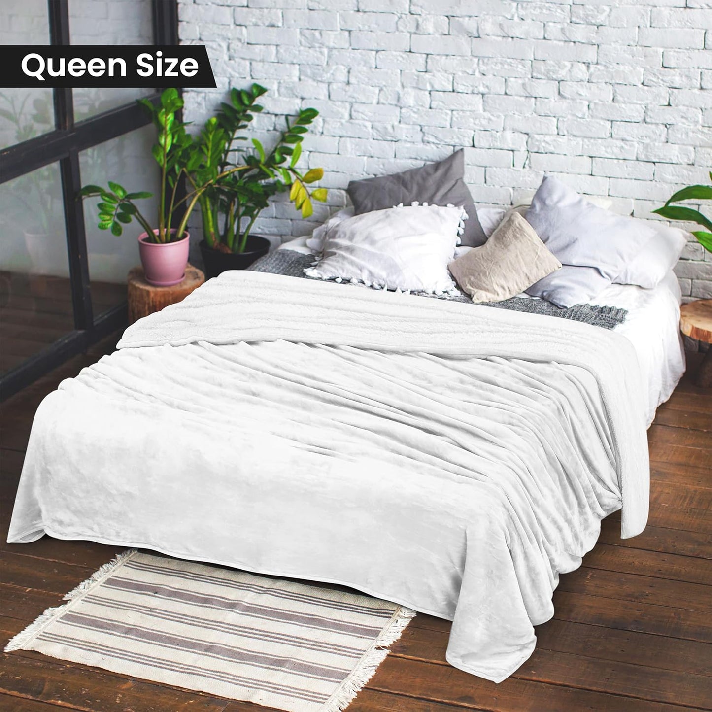 Utopia Bedding Sherpa Blanket Queen Size (White, 90x90 Inches) - Soft Plush Fleece Reversible Blanket for Bed, Sofa, Couch, Camping and Travel