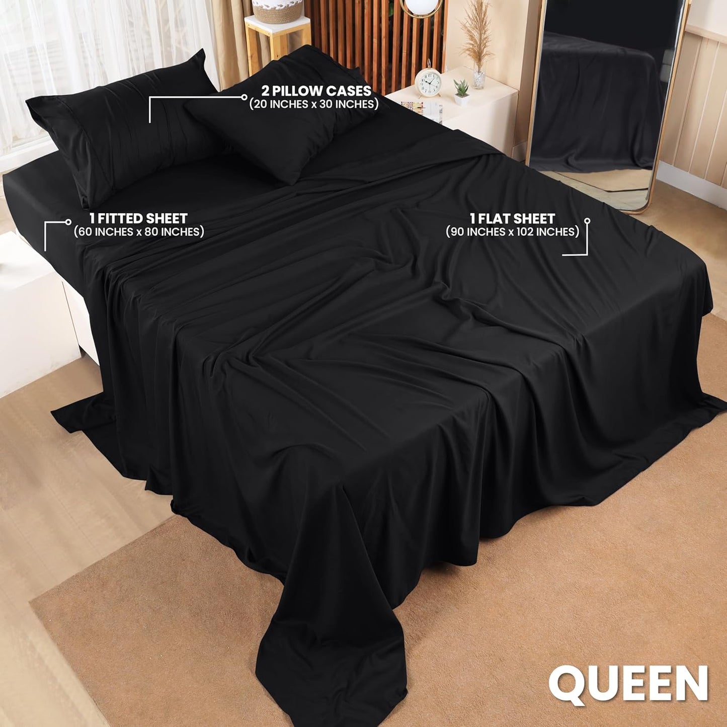 Utopia Bedding Queen Bed Sheets Set - Pack of 10 Sheet Sets - Perfect for Spa, Hotel, & Guest Bedroom - Brushed Microfiber - Shrinkage and Fade Resistant - Easy Care (Black)