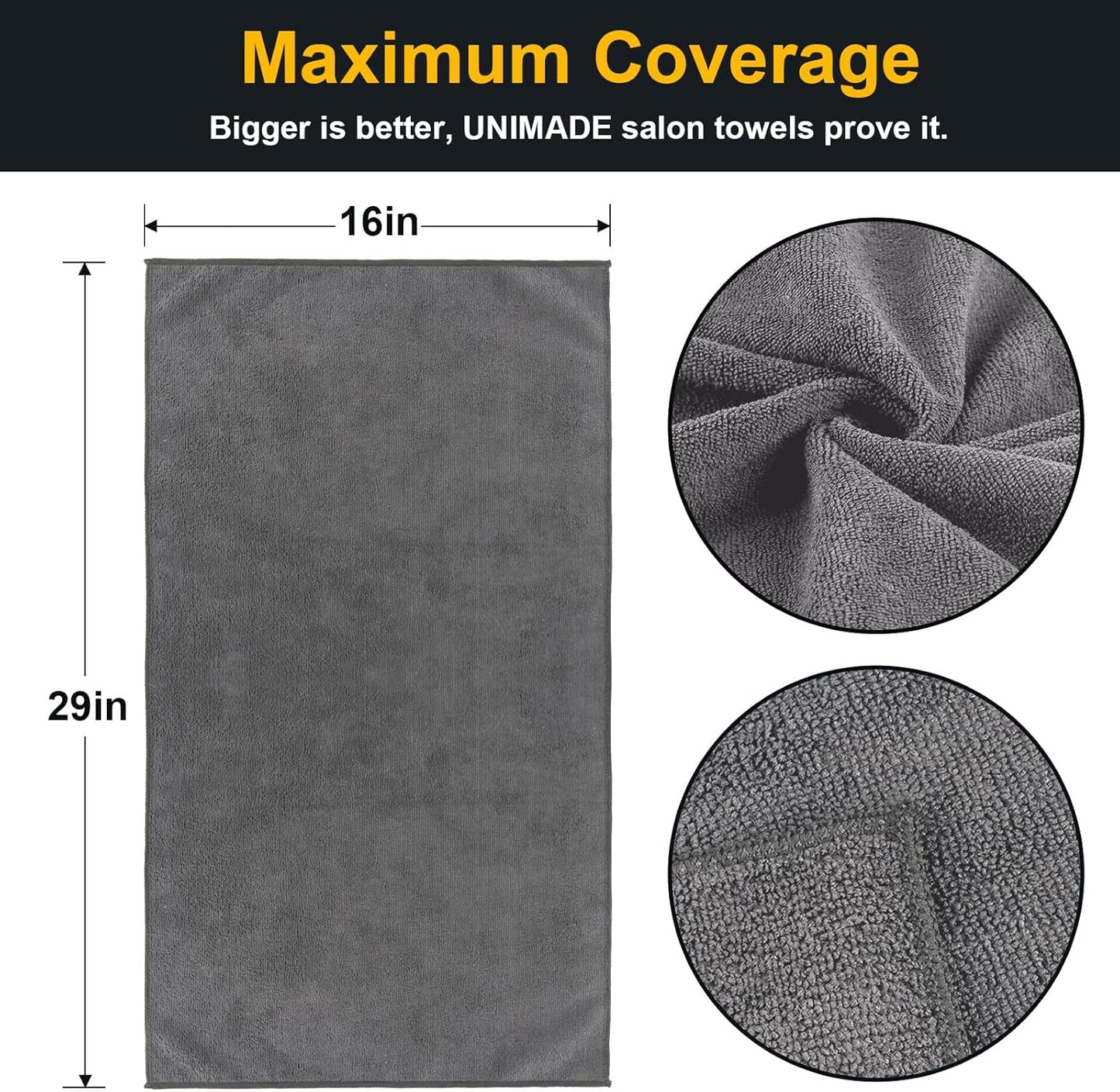 Salon Towels 24 Pack, Super Soft Microfiber Gym Towels, Highly Absorbent Hair-Drying Cloth for Gym, Bath, Spa Use and Home Beauty Care - Grey (16x29 inch)