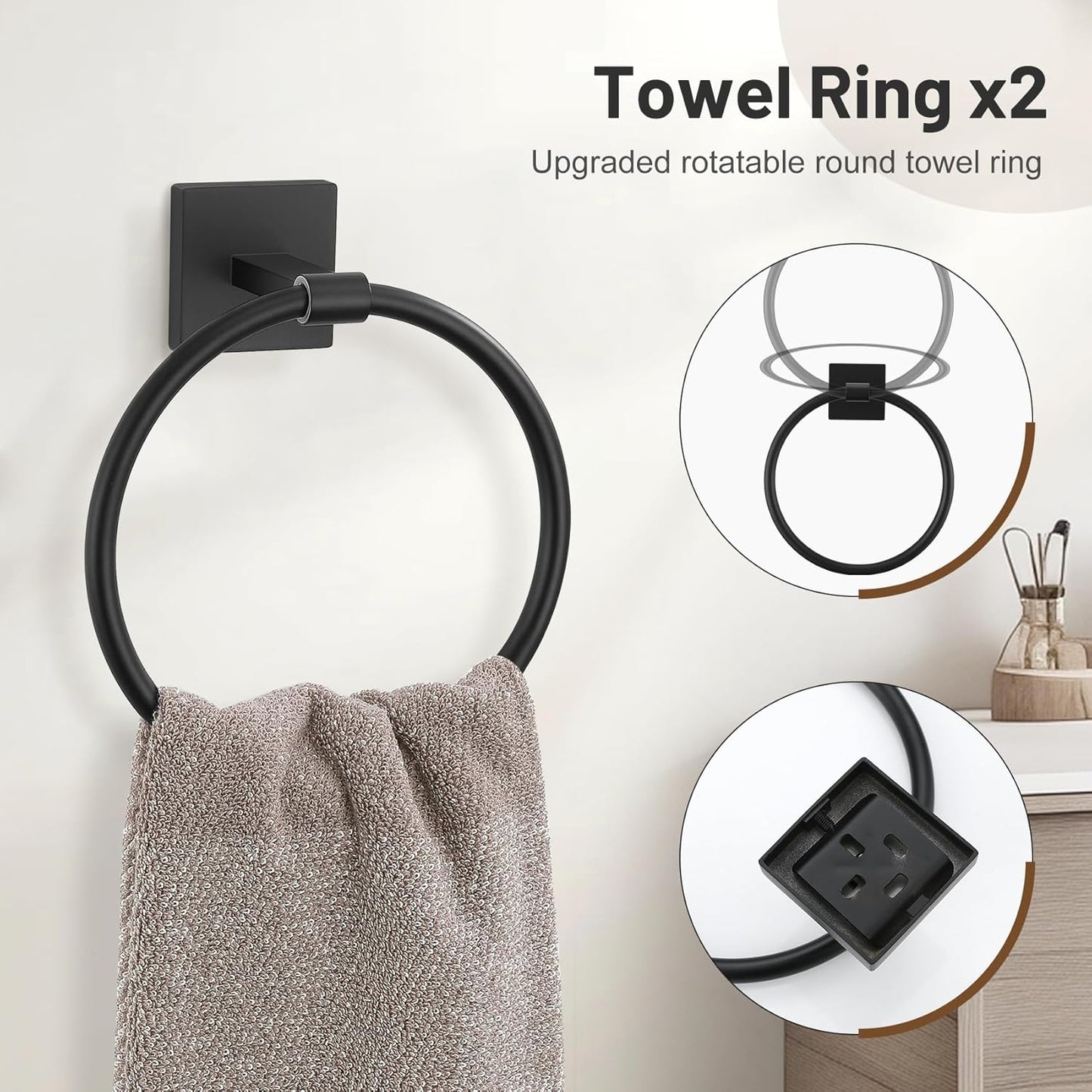 10 Pieces Black Towel Bar Set, 23.6 Inch Bathroom Accessories Set SUS304 Stainless Steel Bathroom Hardware Set Towel Racks for Bathroom Wall Mounted.