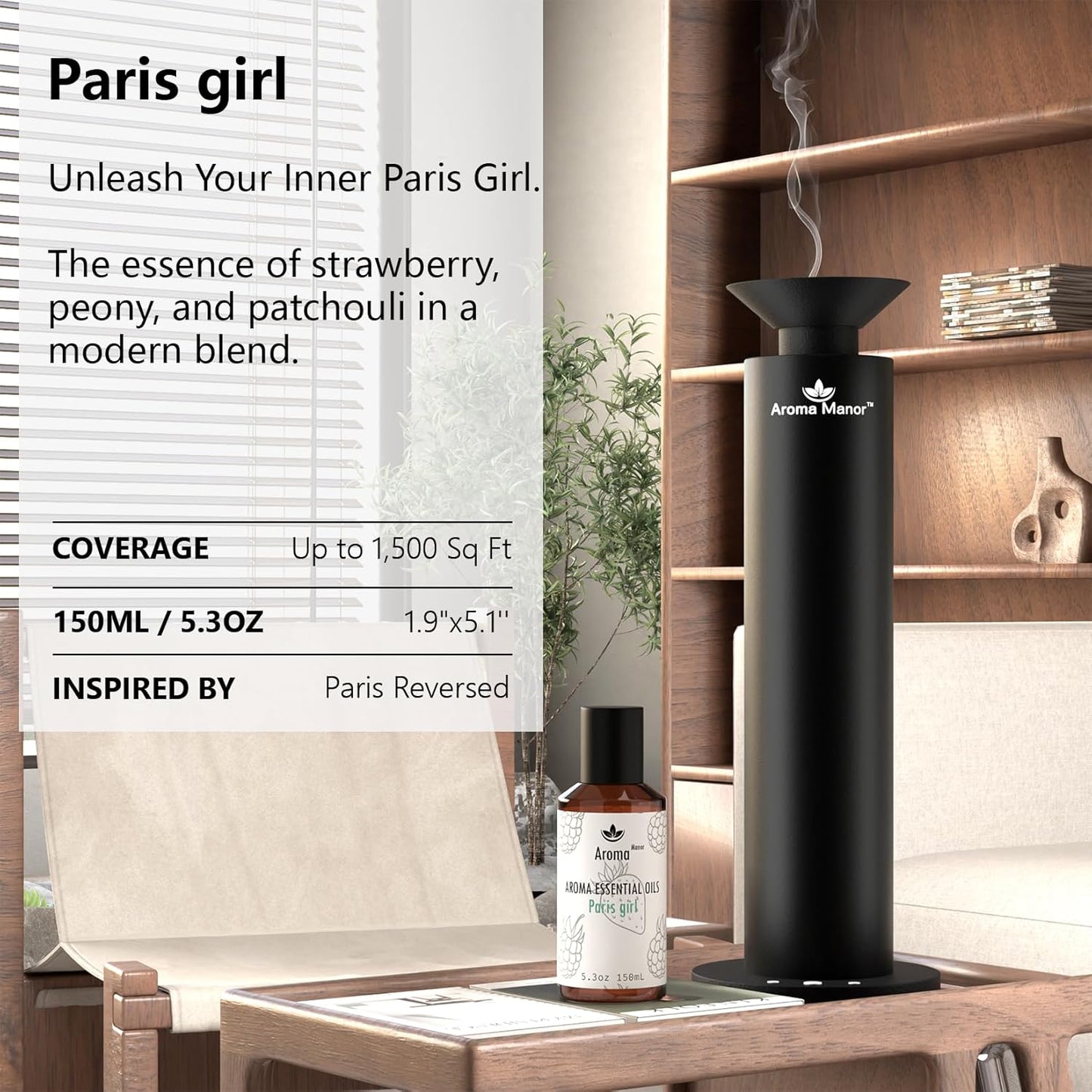 Hotel Scent Diffuser Oil - Paris Girl - Aroma Essential Oil Blends for Aromatherapy Diffuser Machine, Cedarwood, Elevate Large Room with Air Fresheners - 5.3fl oz