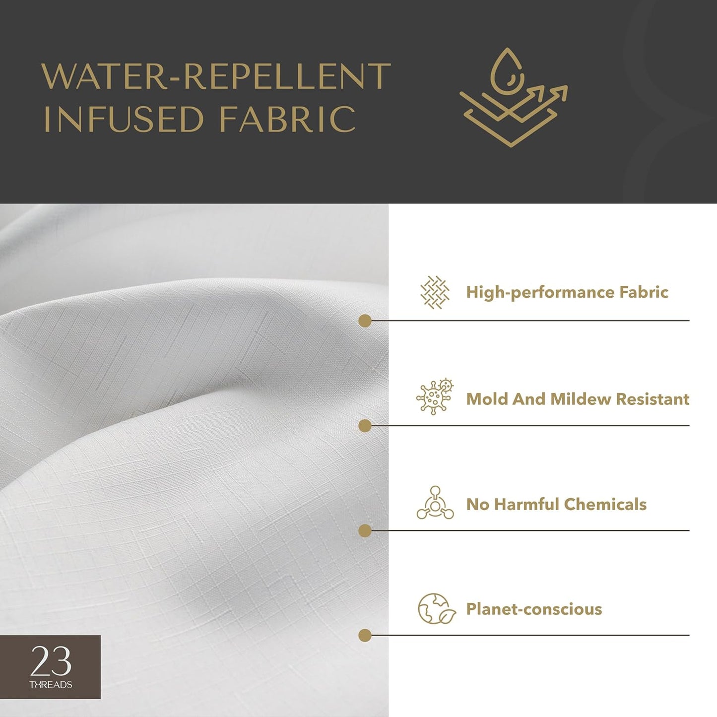 23 THREADS Fabric Shower Curtain for Bathroom, Water Resistant, Made from Sustainable Yarns, White, Textured Weave