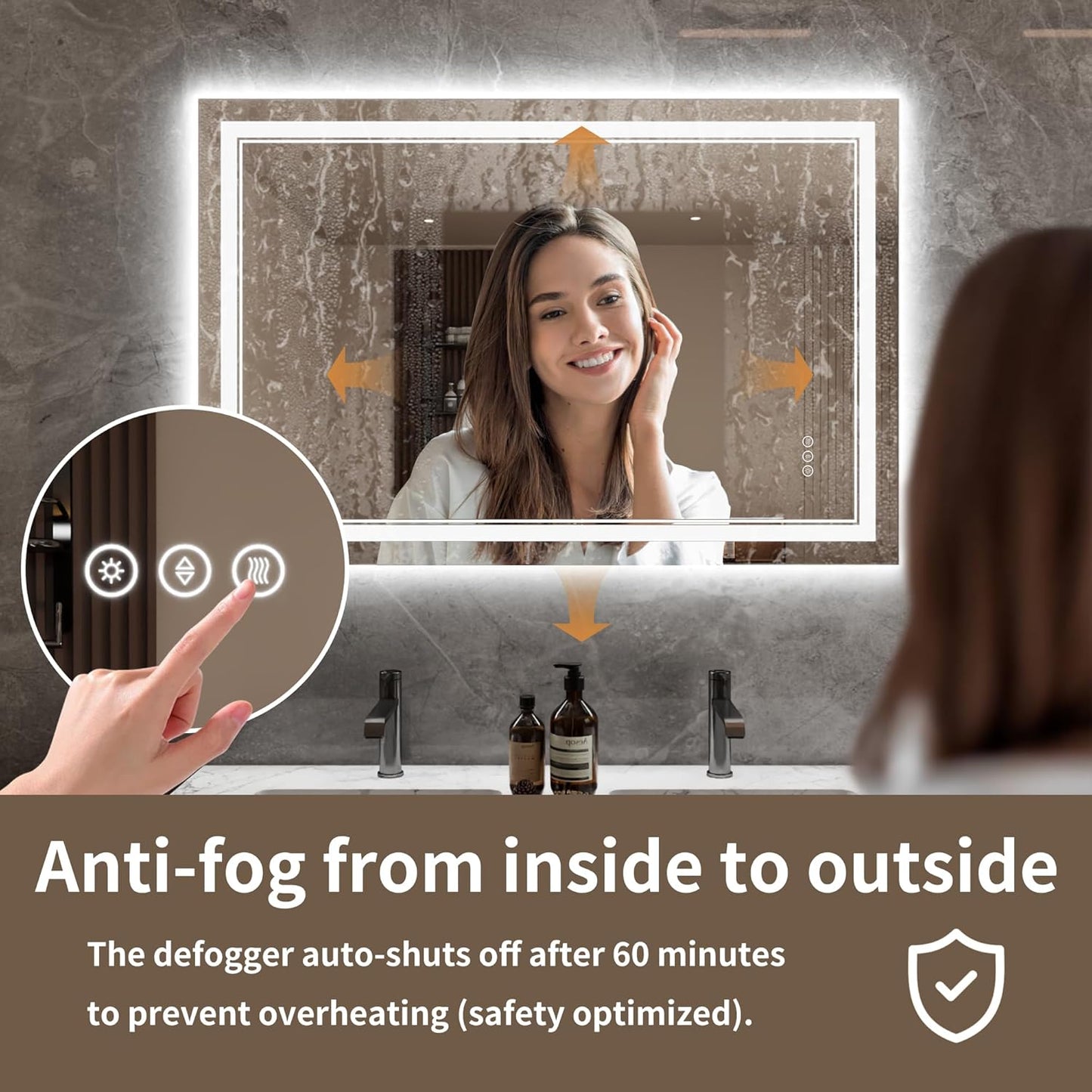 Bathroom Mirror with Lights 24"X40" with Front Light and Backlit, Tempered Glass, Wall Mount Horizontal/Vertical, Stepless Dimmable, 3 Colors, Anti Fog, Bathroom Memory LED Mirror