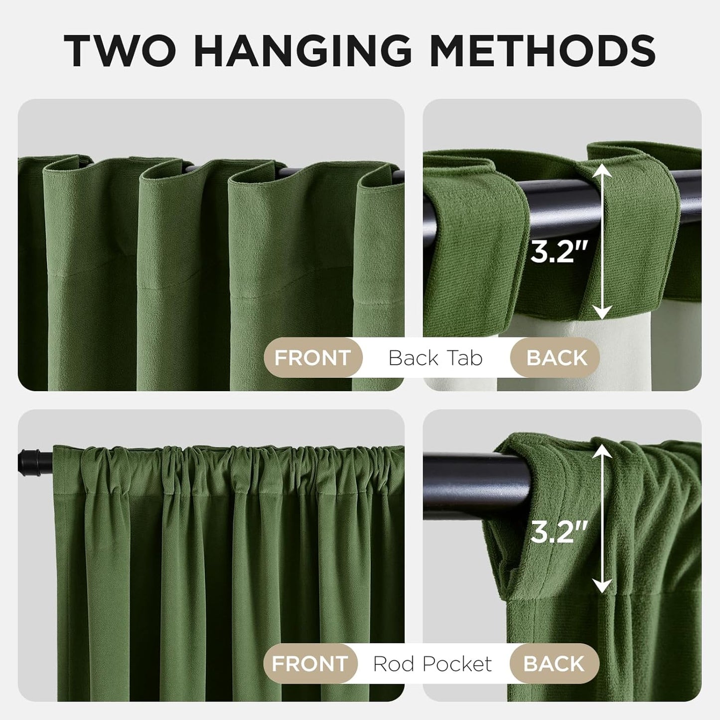 Joydeco Olive Green 100% Blackout Curtains 72 Inch 2 Panels, Luxury Thermal Green Velvet Curtains for Bedroom Living Room, Soundproof Blackout Window Drapes, Rod Pocket & Back Tab (52W x 72L)