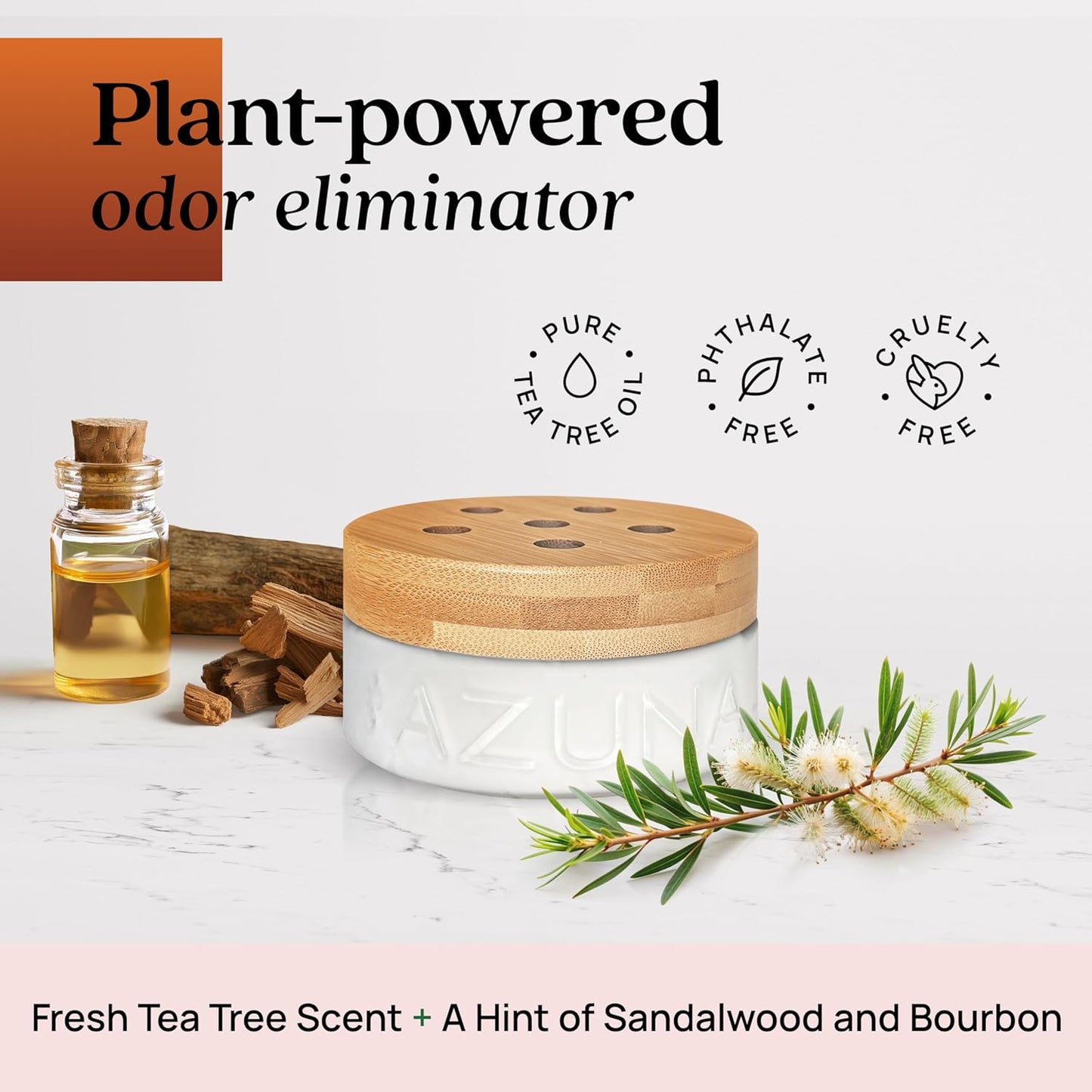 Azuna All-Natural Odor Remover Gel Refill Pouch | Air Purifier with Tea Tree Oil | Plant-Based & Long Lasting | For Pet Odors, Smoke & Strong Odors | Sandalwood/Bourbon, 24 oz.
