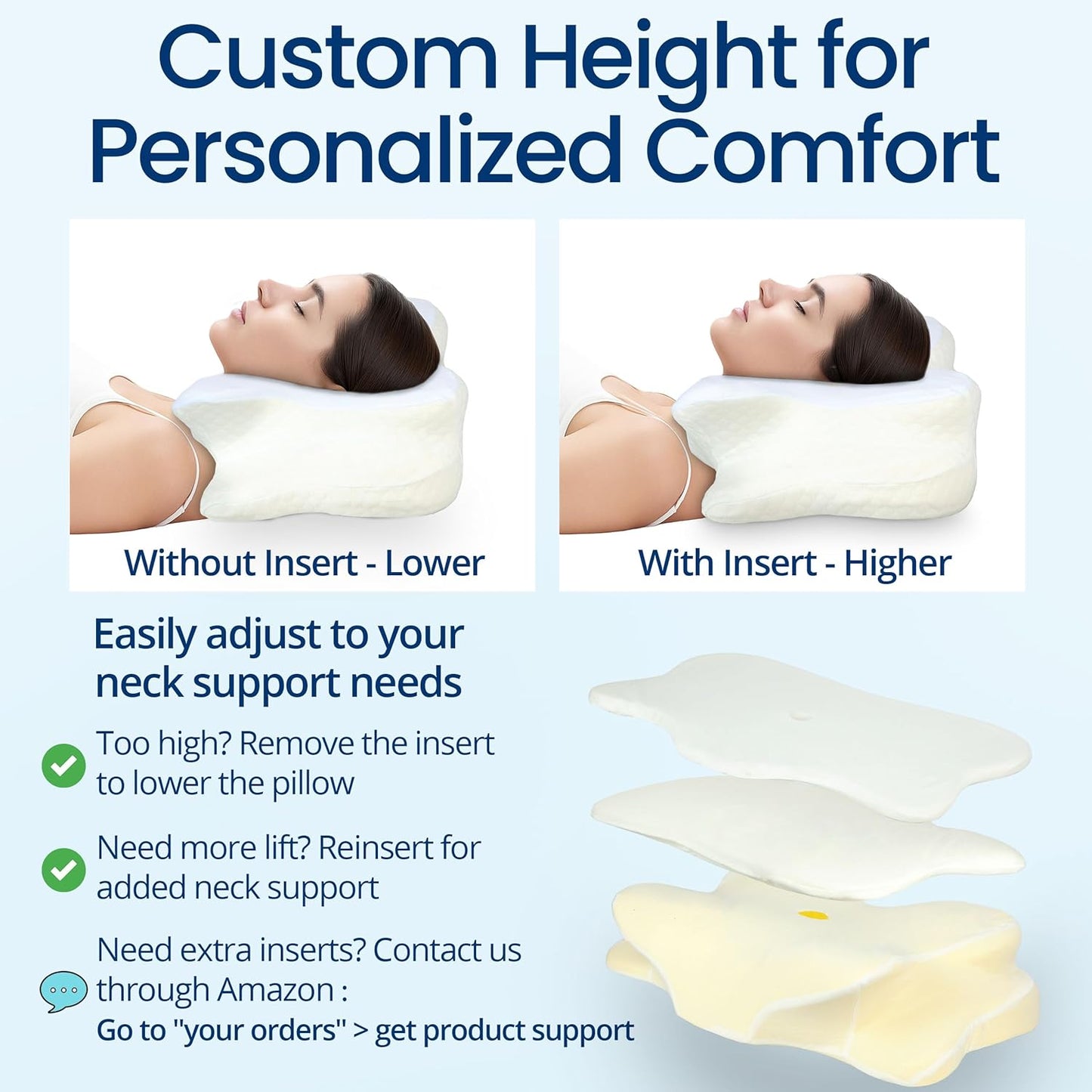 Cervical Neck Pillow for Sleeping, Ergonomic Contour Soft Non Collapsing Memory Foam for Neck and Shoulder Pain Relief, Adjustable Support for Side Back Stomach Sleepers, Cooling Pillowcase