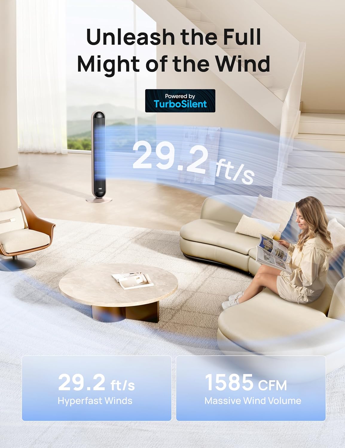 Dreo Tower Fan and Heater Combo, 29.2ft/s Standing Fans for Bedroom, 17 Levels, 6 Modes, 120° Oscillation, 42 Inch, 12H Timer, 25dB Quiet, with Remote, for Office, Large Room, Silver