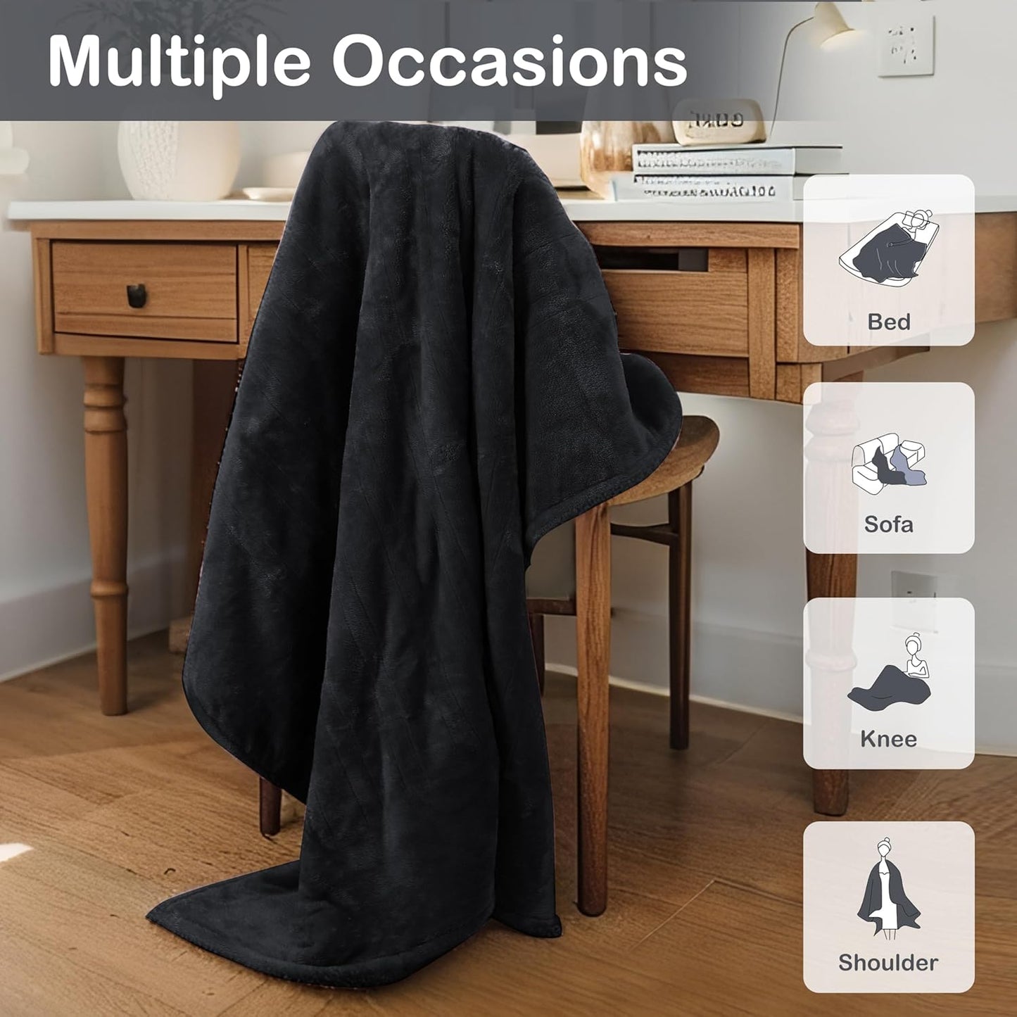 Electric Heated Blanket Full Size 72"x84", Soft Large Big Oversized Warm, 4 Heating Levels & 10 Hours Auto Off, Cozy for Bed, Sofa & Office, Machine Washable, Black