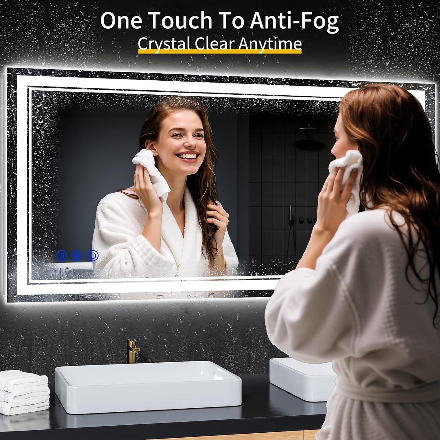 48"x24" LED Bathroom Mirror with Anti-Fog, Stepless Dimmable Lights, 3 Color Modes, Shatter-Proof Tempered Glass, Memory Function & Waterproof Design