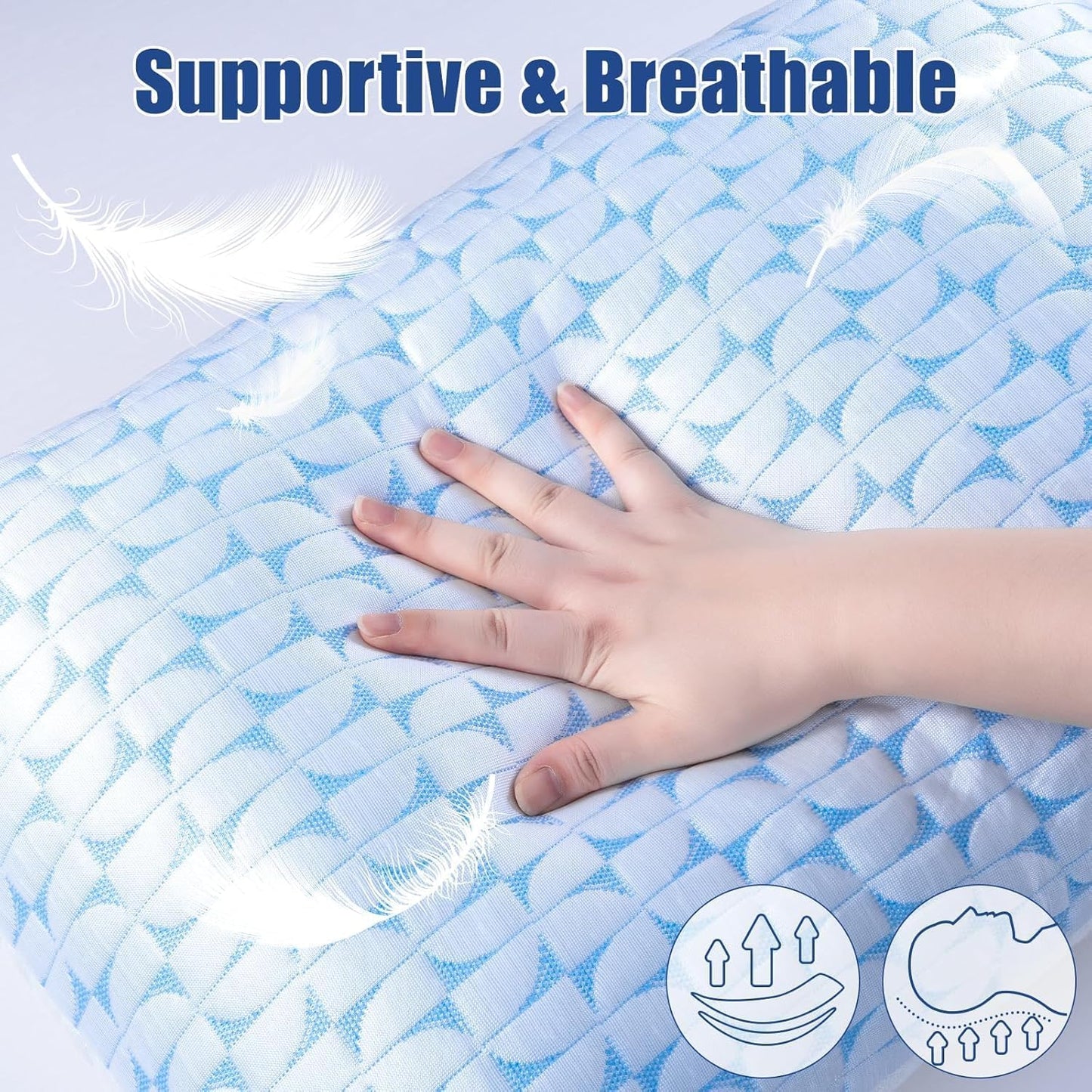QUTOOL Firm Cooling Pillow Shredded Memory Foam(Adjustable Loft), Supportive Gel Pillow for Side, Back, and Stomach Sleepers, Washable Cover, Queen Size, for Parents Men