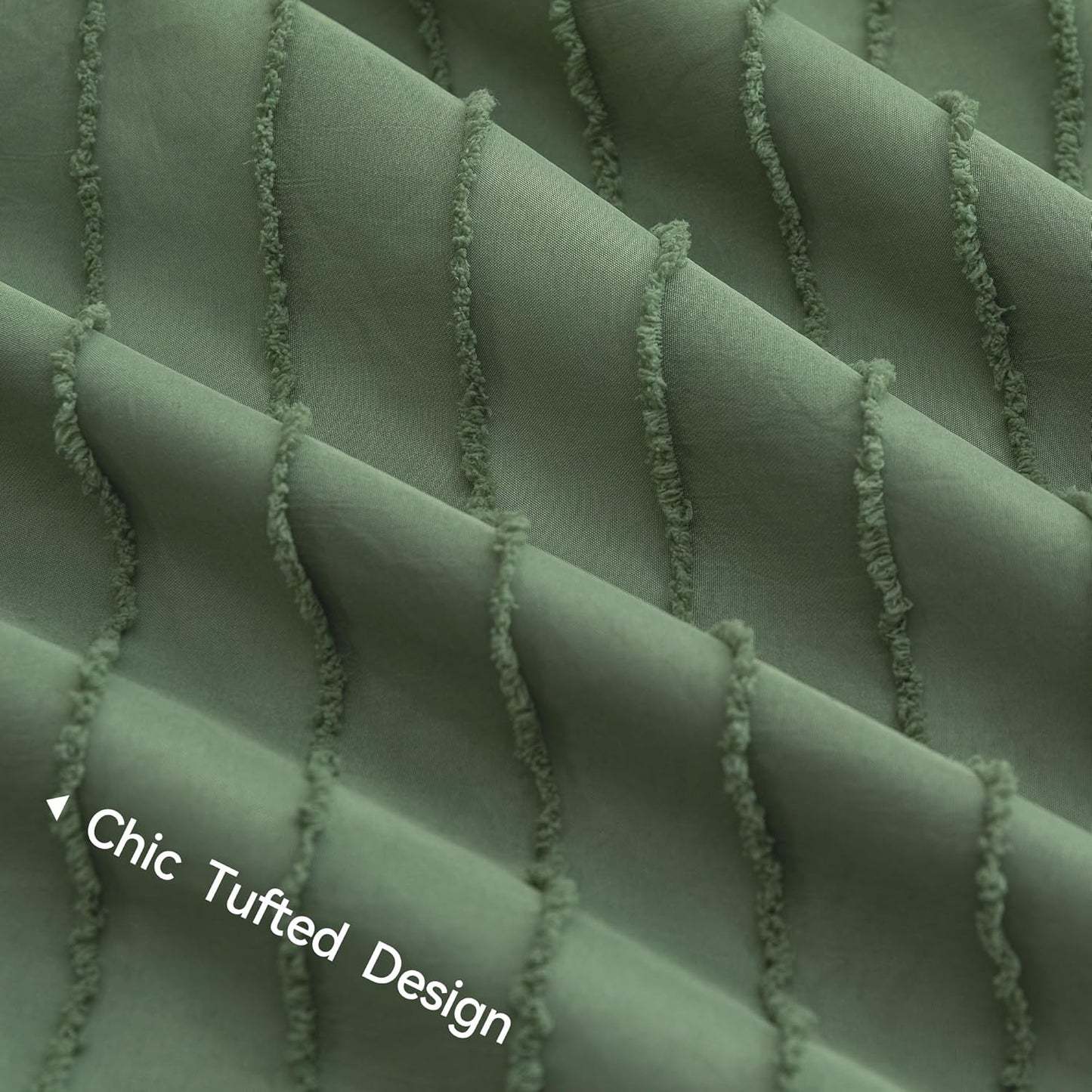 JELLYMONI Duvet Cover Full Size Green - 3PCS Boho Striped Duvet Cover Set Polyester Tufted Bohemian Textured Comforter Cover 80×90in with Corner Ties & Zipper and 2 Pillowcases