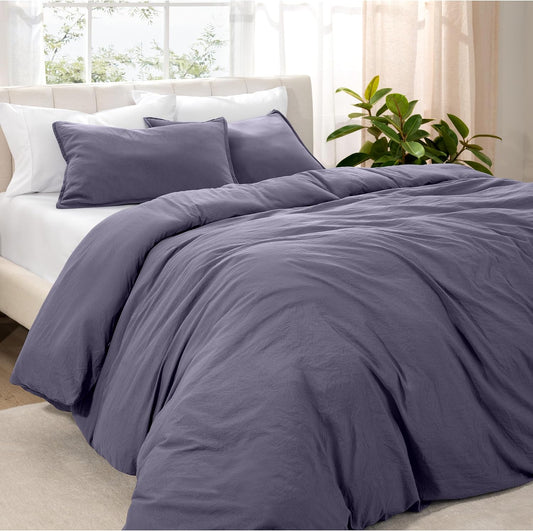 Bare Home Microfiber Duvet Cover Set - Ultra Soft Washed Microfiber - Oversized Queen Size - Linen-Like Look - Easy Care - Breathable Fabric - Our Softest Duvet Cover Set (Dusty Purple)