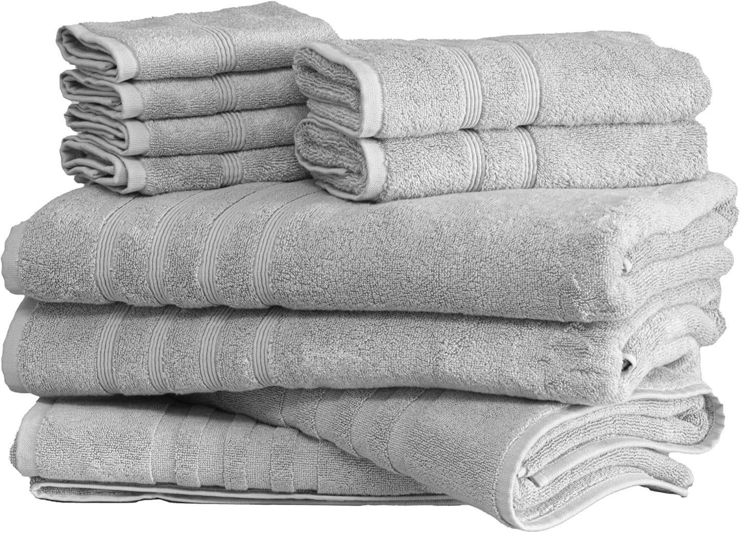 Mosobam Luxury Turkish 10pc XL Deluxe Bath Bundle Body Hand Face Towel and Mat Light Grey (Gray) 700 GSM & 1000 GSM Bamboo Viscose & Aegean Turkish Combed Cotton