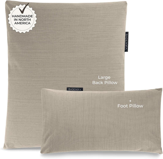 BADESOFA® Luxury Bath Pillow Set 2-Piece – Large Back Pillow & Foot Pillow for Tub – Spa-Grade Comfort for Head, Neck, Back & Feet – Quick Drying Bathtub Cushion Set in Beige