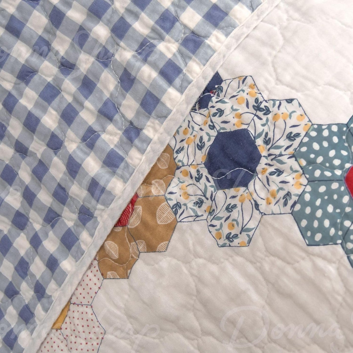 Donna Sharp Prairie Cotton Quilted Bedding Set - 3-Piece King Size Cotton Quilt Set - Includes 1 Floral Garden Hexagon Quilt and 2 Pillow Shams - Machine Washable