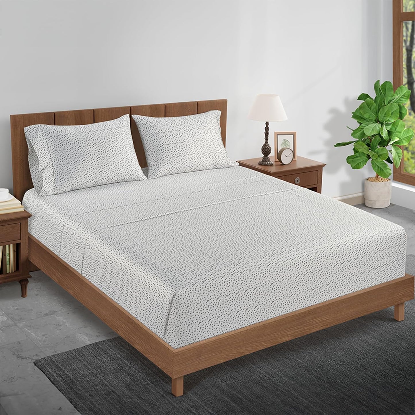 LANE LINEN 100% Cotton Bed Sheets – Twin XL Sheet Sets, 450 Thread Count Cooling Sateen Weave, Soft & Fade-Resistant, 15” Deep Pocket Fully Elasticized Fitted Sheet, Misty Dot