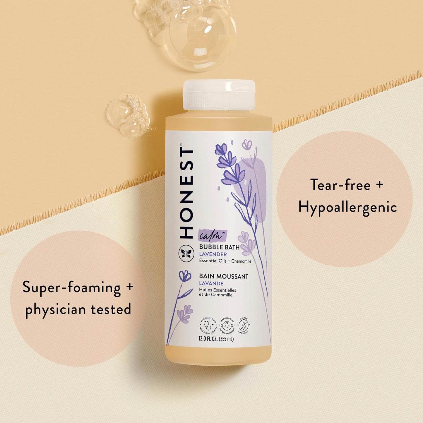 The Honest Company Foaming Bubble Bath Gentle Tear-Free Hypoallergenic Baby Wash with Naturally Derived Ingredients Lavender Calm 12 fl oz