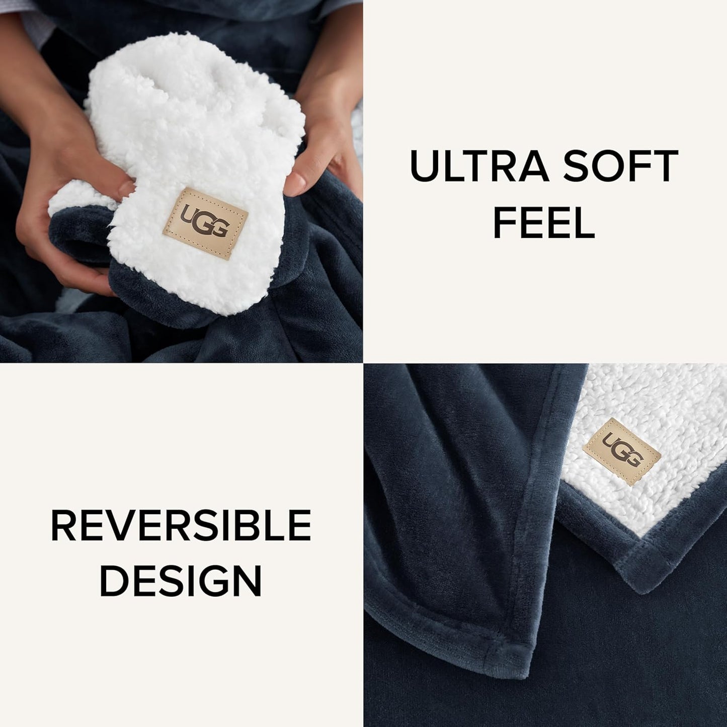 UGG Ariana Twin/Twin XL Blanket Fleece Fluffy Reversible Soft Fuzzy Bedding Plush Warm Oversized Bed Blanket Washable Bedroom Decor for Dorm Room Essential, 60-inch x 90-inch, Navy Blue