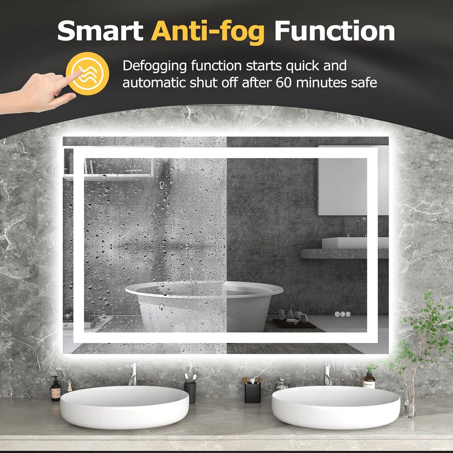 48X32 LED Bathroom Mirror with Lights, Anti-Fog, Dimmable, Backlit + Front Lit, Smart Bathroom Vanity Mirror, Memory Function, Shatterproof, Tempered Glass (Horizontal/Vertical)