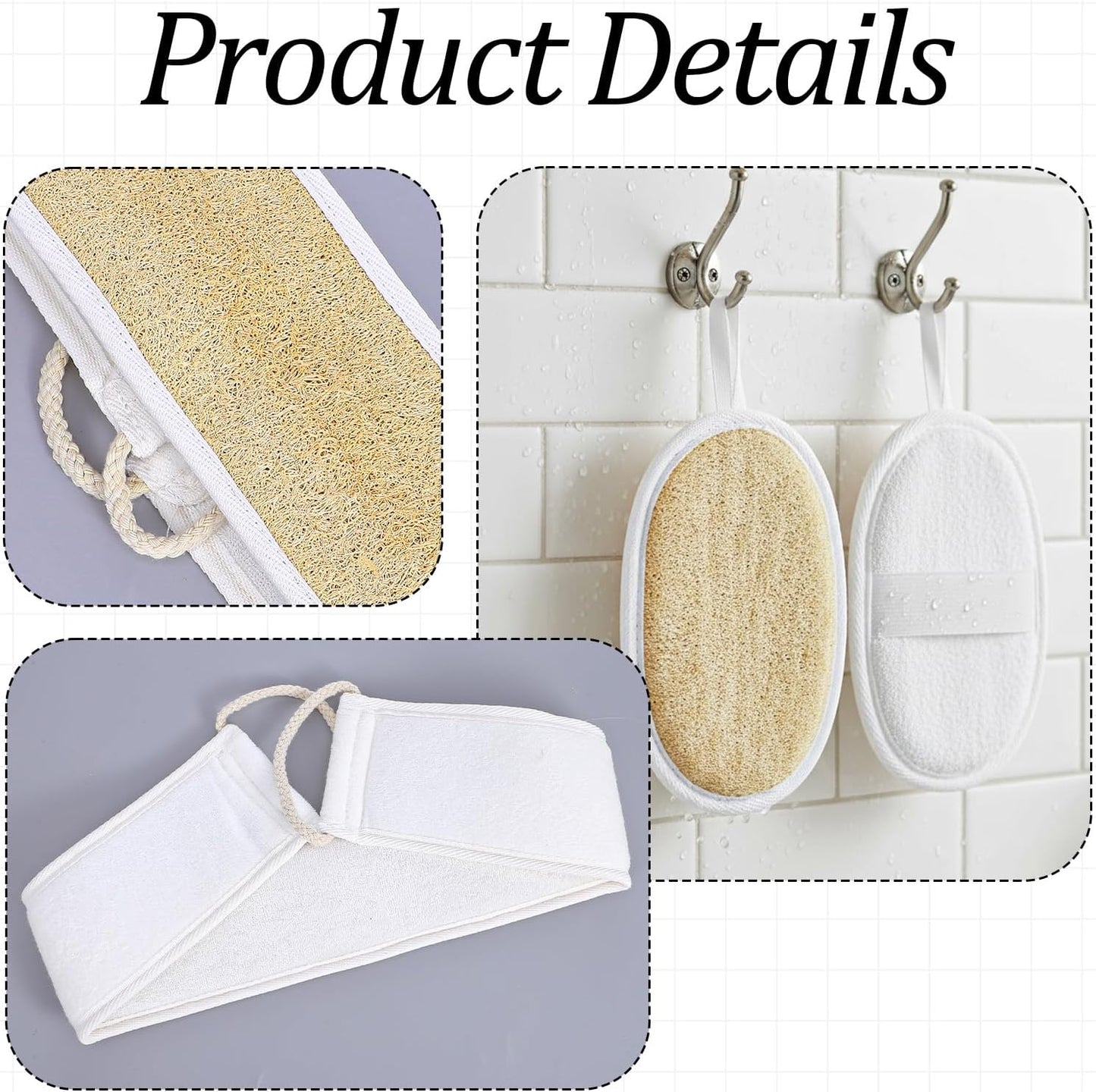 Natural Loofah Back Scrubber for Shower Back Exfoliator Luffa Exfoliating Bath Strap loofah Backs Scrubbers Baths Sponge Bath Shower Scrubber for Men and Women Deeply Clean Invigorate Your Skin