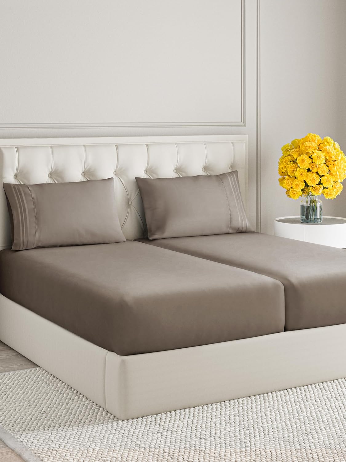 Split King Size 5 Piece Sheet Set - Extra Soft, Breathable And Cooling Sheets - Hotel Luxury Bed Sheets for Women & Men - Deep Pockets, Easy-Fit & Wrinkle-Free Sheets - Dark Taupe Oeko-Tex Bed Sheets