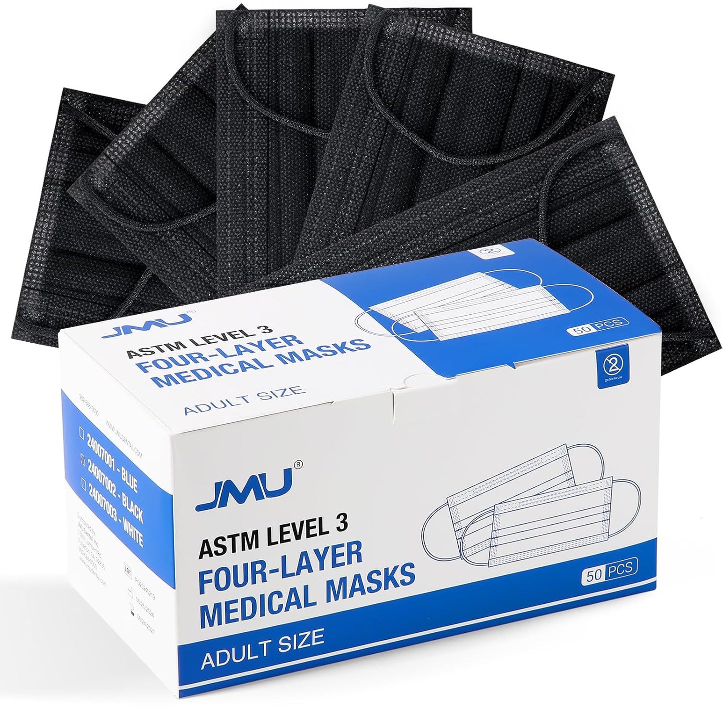JMU 1000 Pcs Black Disposable Face Masks for Adults, 4-Ply ASTM Level 3 Medical Masks, 20 Box