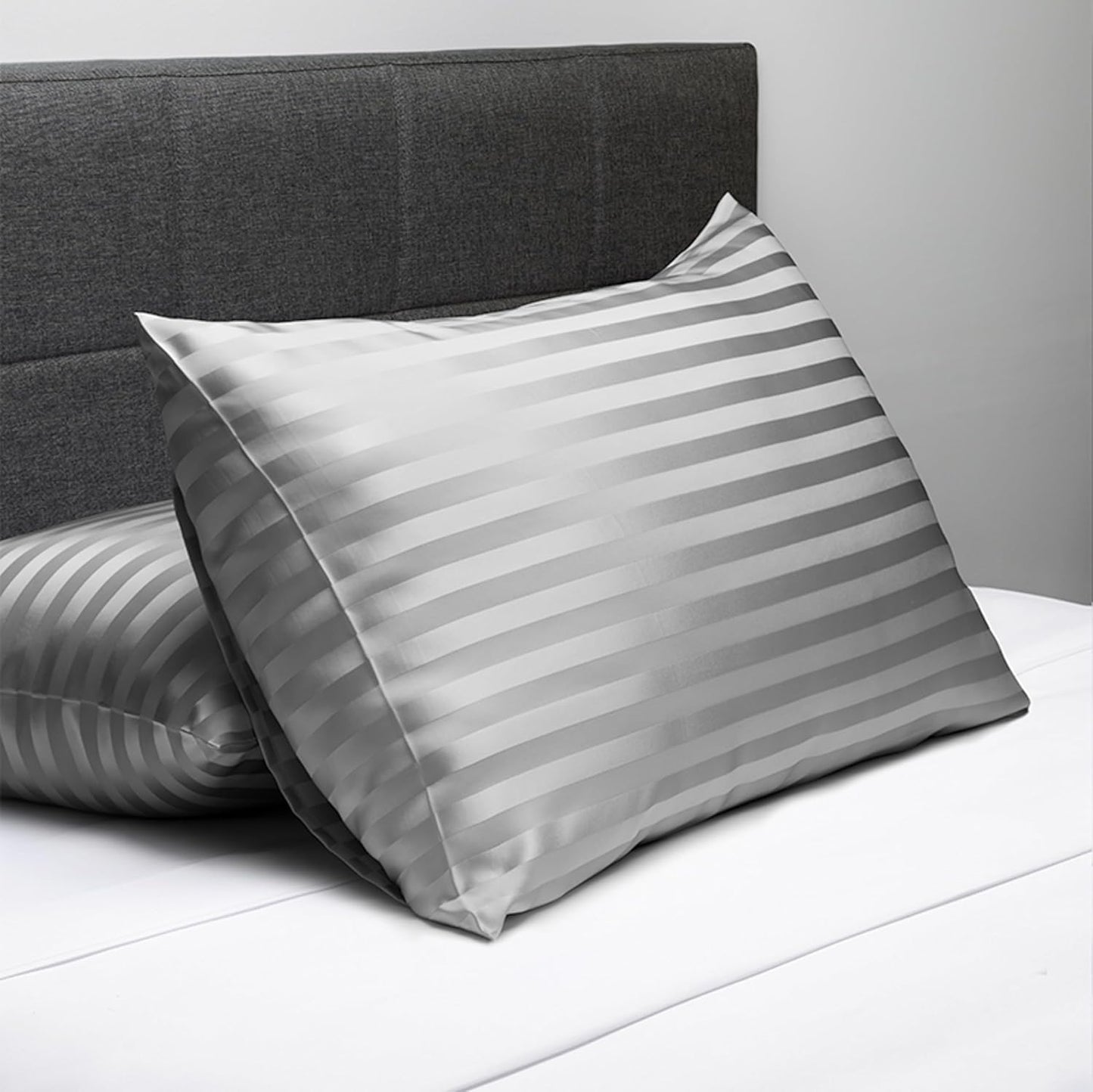 Fishers Finery 25mm 100% Pure Mulberry Silk Pillowcase (Gray Stripe King)