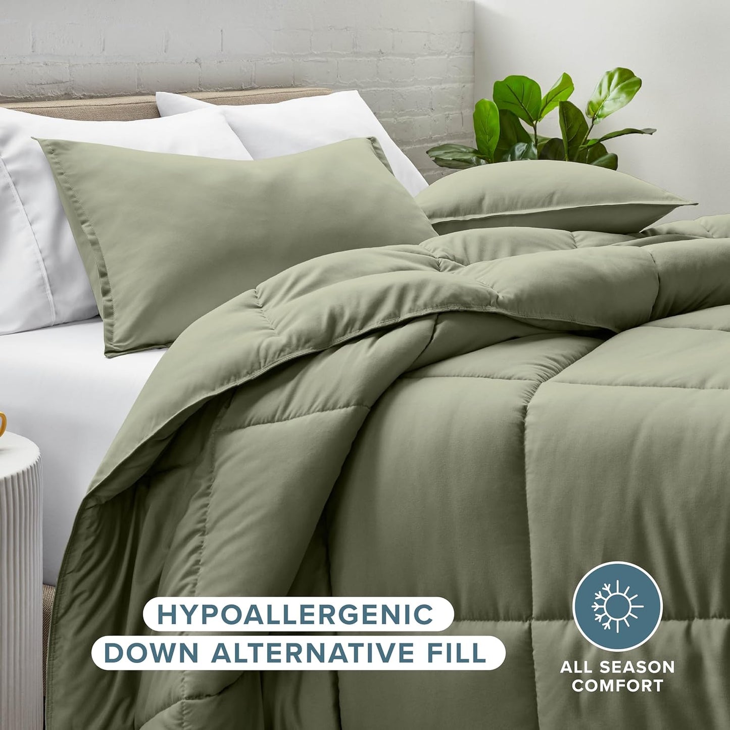 Bare Home Comforter Set - King/California King Size - Ultra-Soft - Goose Down Alternative - Premium 1800 Series - All Season Warmth (King/Cal King, Sage)