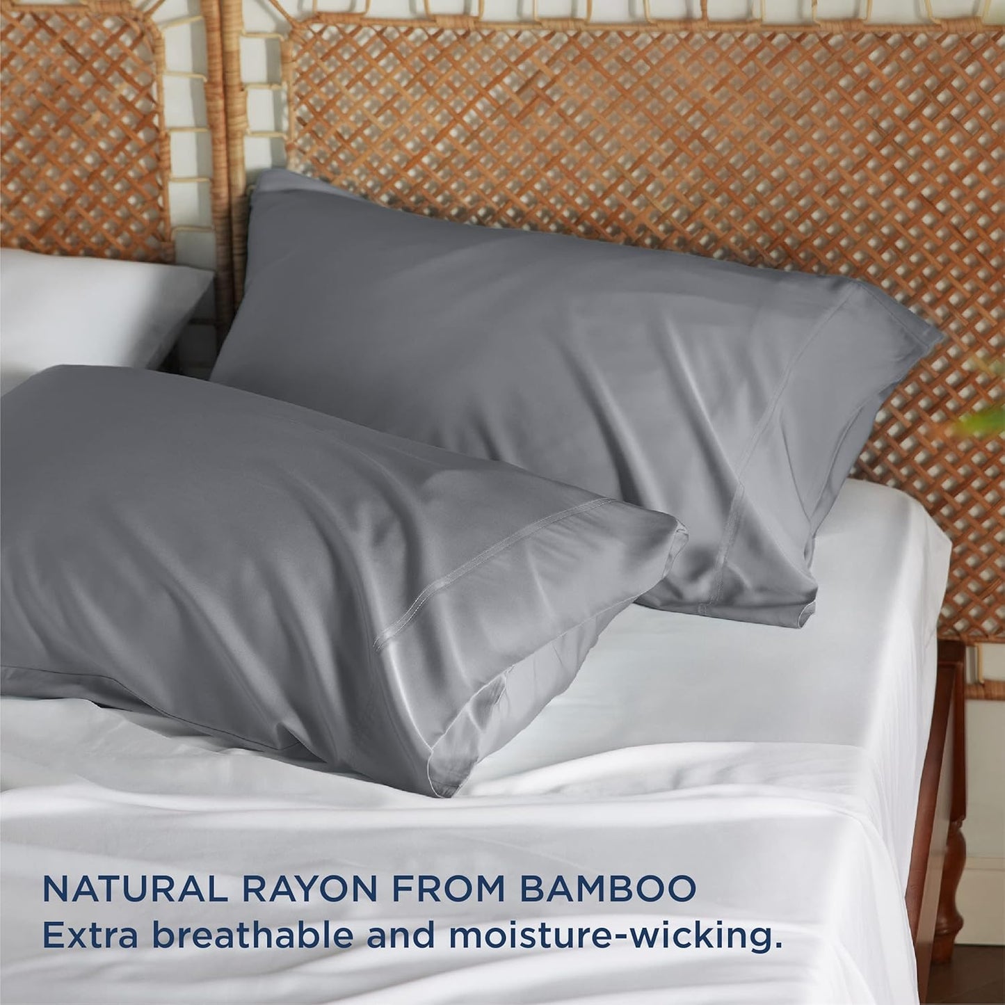 Bedsure King Size Pillow Cases Set of 2, Cooling Pillow Cases King, Rayon Derived from Bamboo Silver Grey Pillowcases, Breathable & Silky Soft Bedding Pillow Cover with Envelope Closure, 20x36 Inches